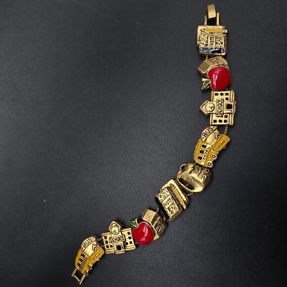 Teacher Themed Slide Charm Bracelet Teaching Vintage Costume Jewelry - Picture 4 of 8